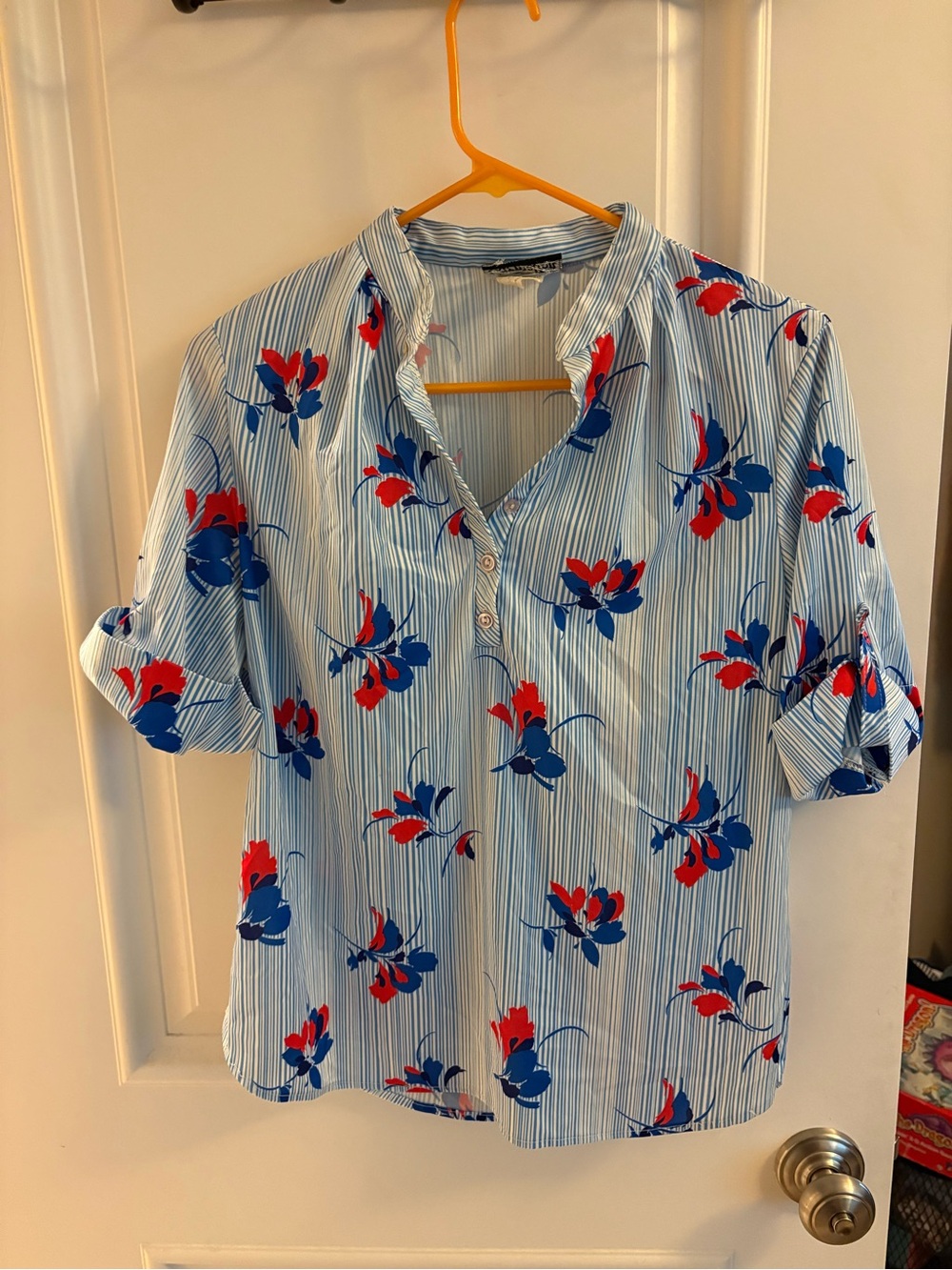 Vintage Carmelton Striped Floral Popover Blouse